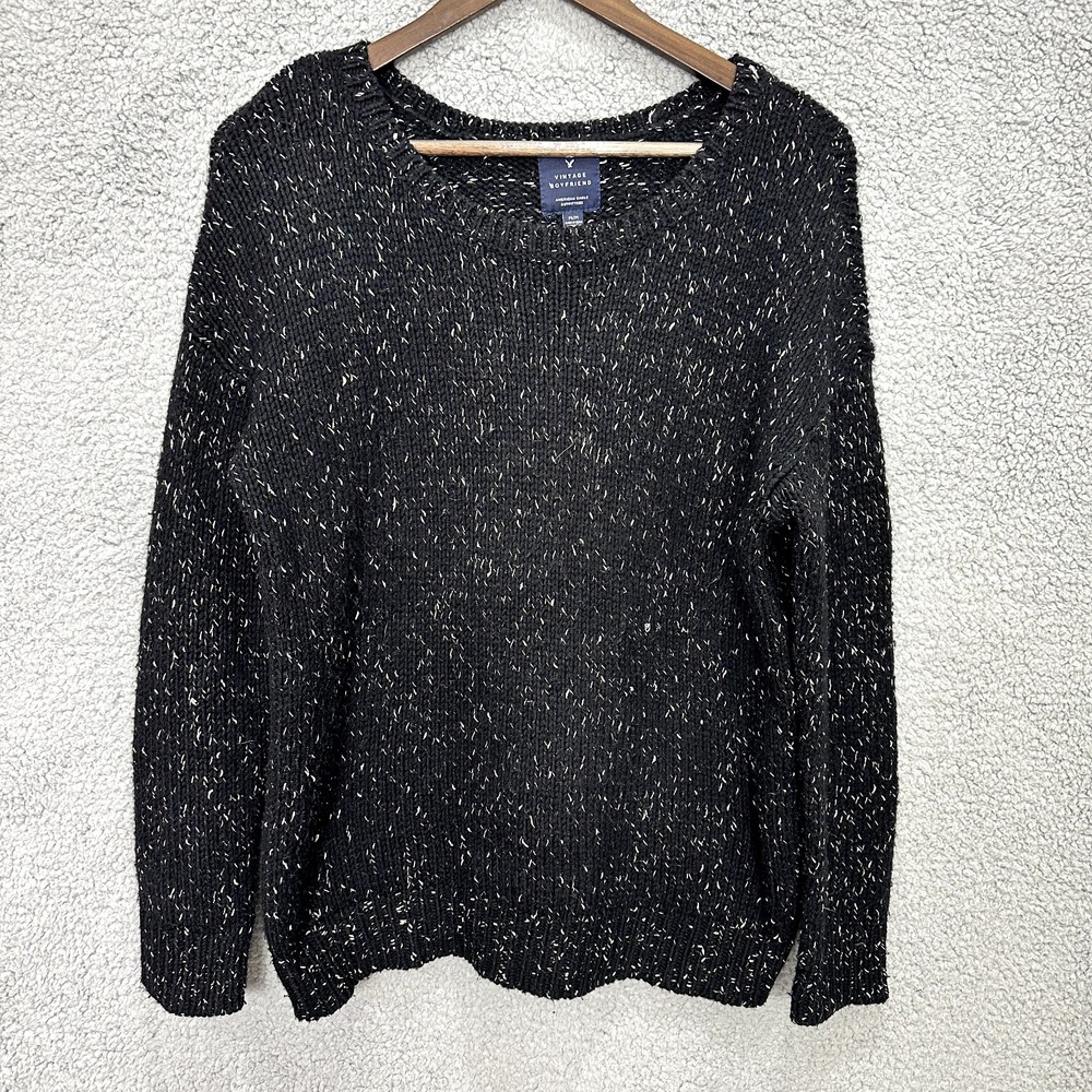 American Eagle Sweater M Black Speckled Knit 90s Grunge Academia Cozy‎ Preppy